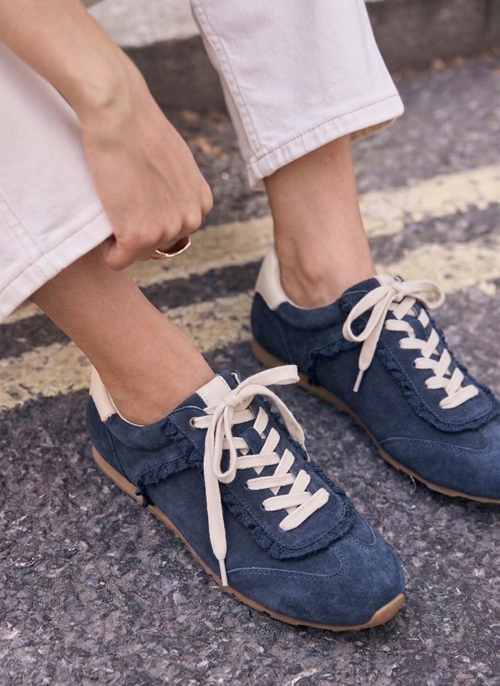 Lina Navy Suede Lace Detail Trainers