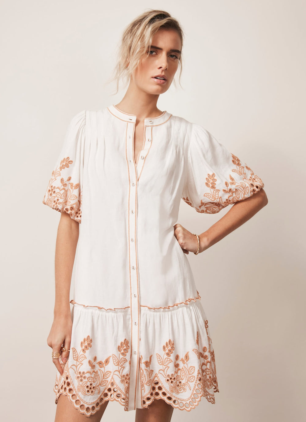 embroidered linen mini dress Ark & Co Floral Embroidered Linen Mini Dress small