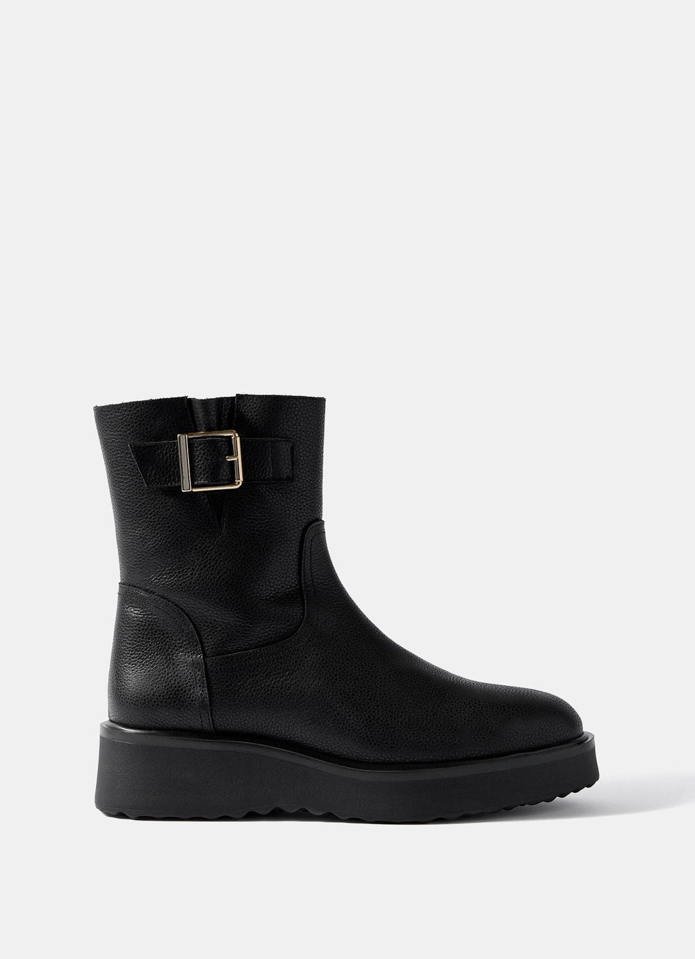 Lola Black Leather Wedge Biker Boots