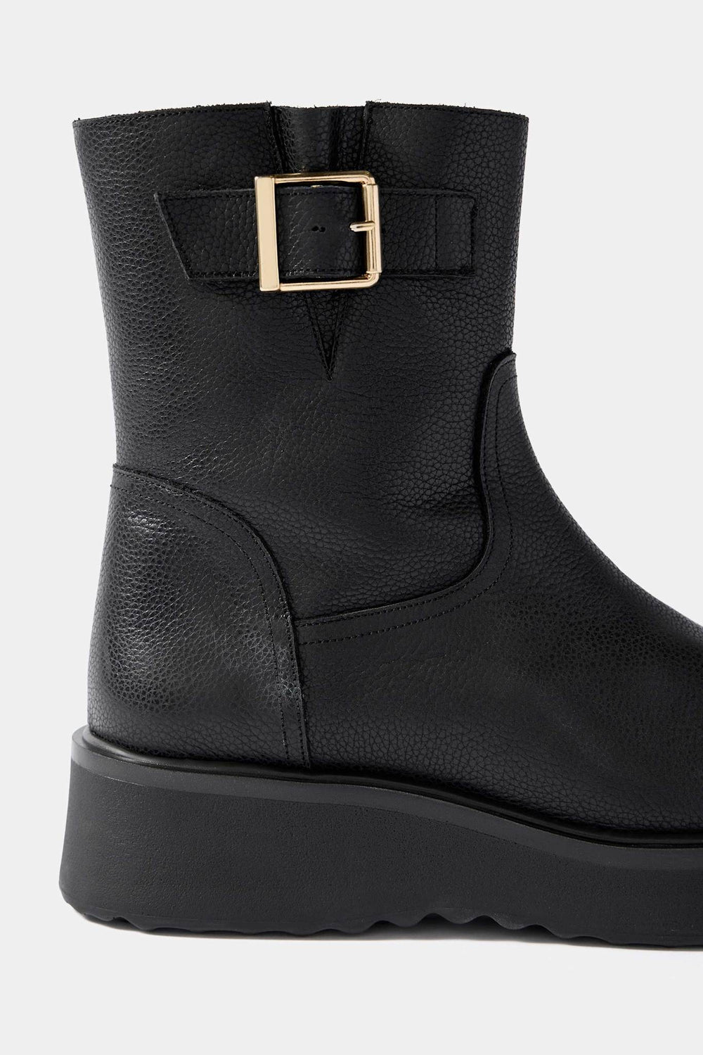 Lola Black Leather Wedge Biker Boots