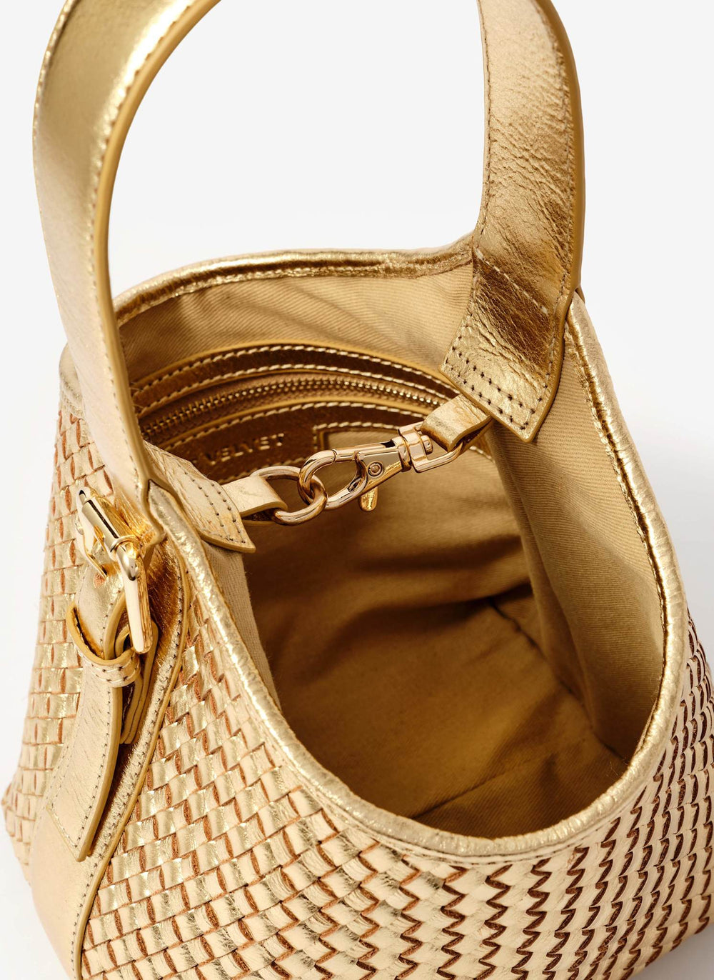 Lola Gold Leather Woven Bucket Bag (Image 4)