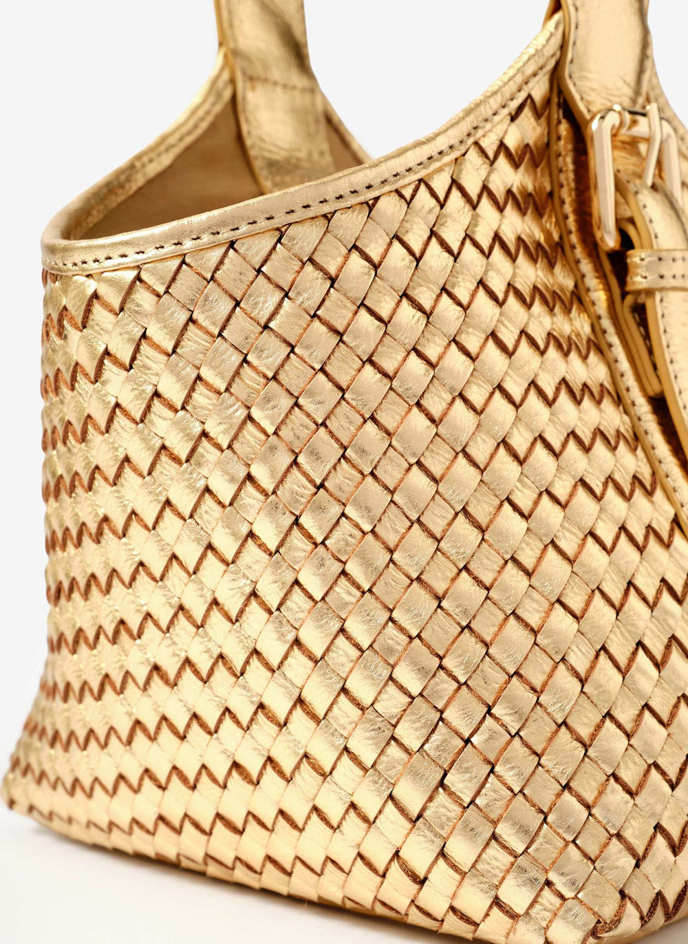 Lola Gold Leather Woven Bucket Bag (Image 5)