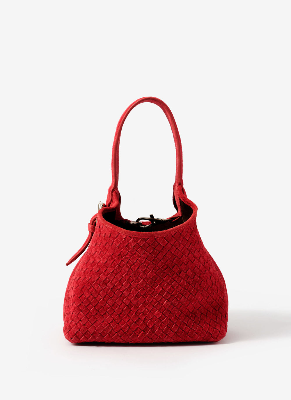 Lola Red Suede Woven Bucket Bag
