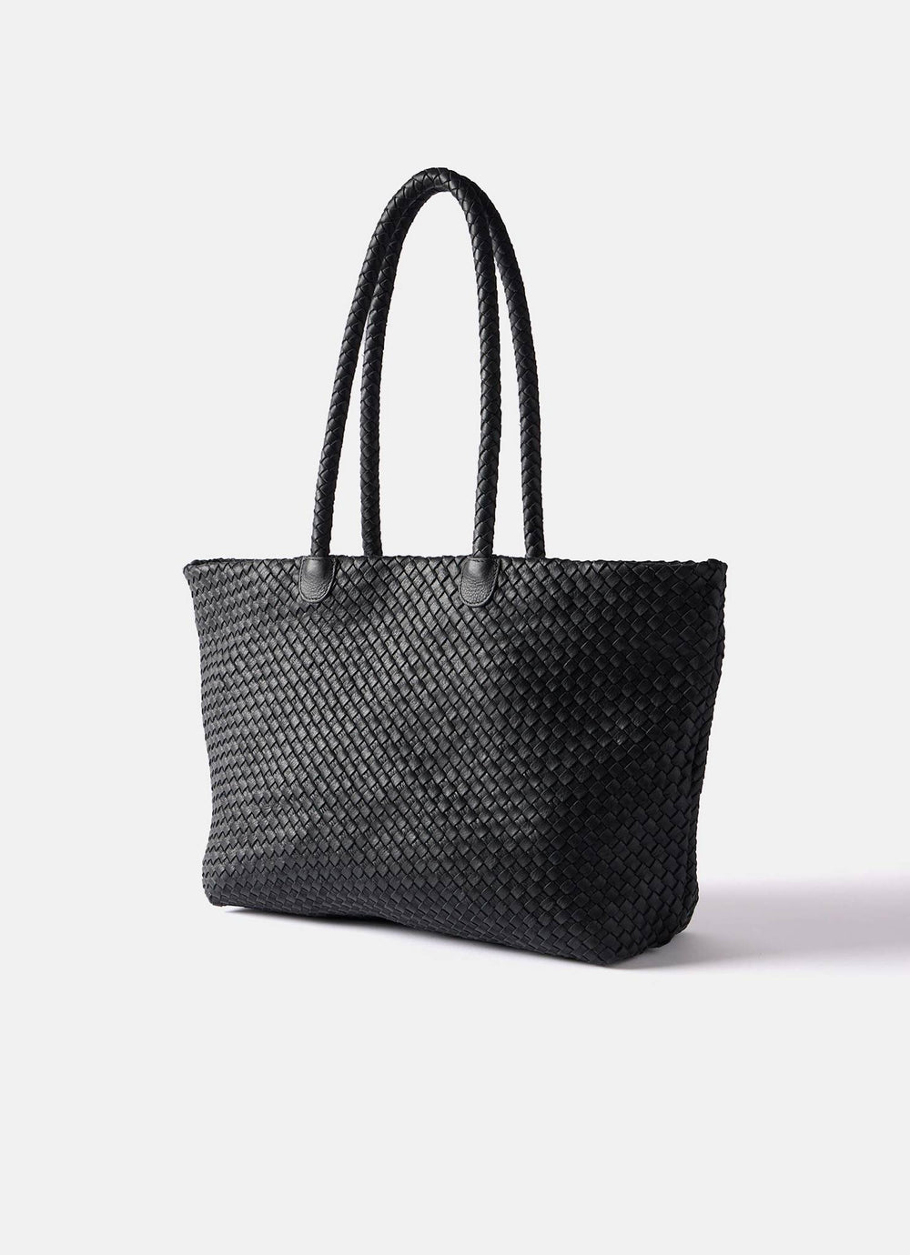 Black Leather Woven Tote Bag