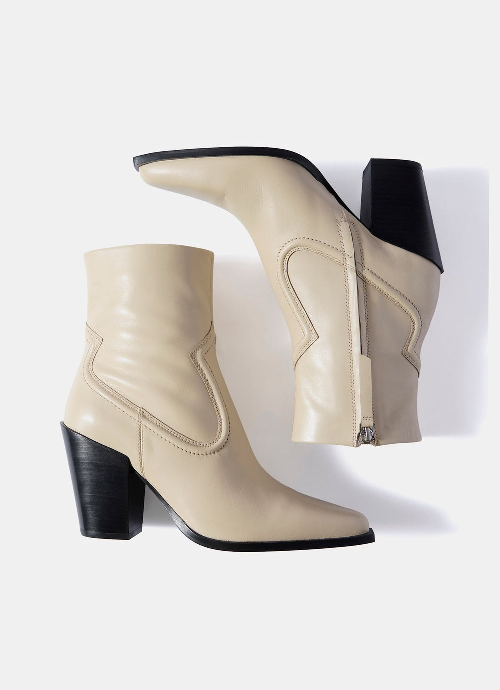 Lorna Neutral Leather Heeled Ankle Boots