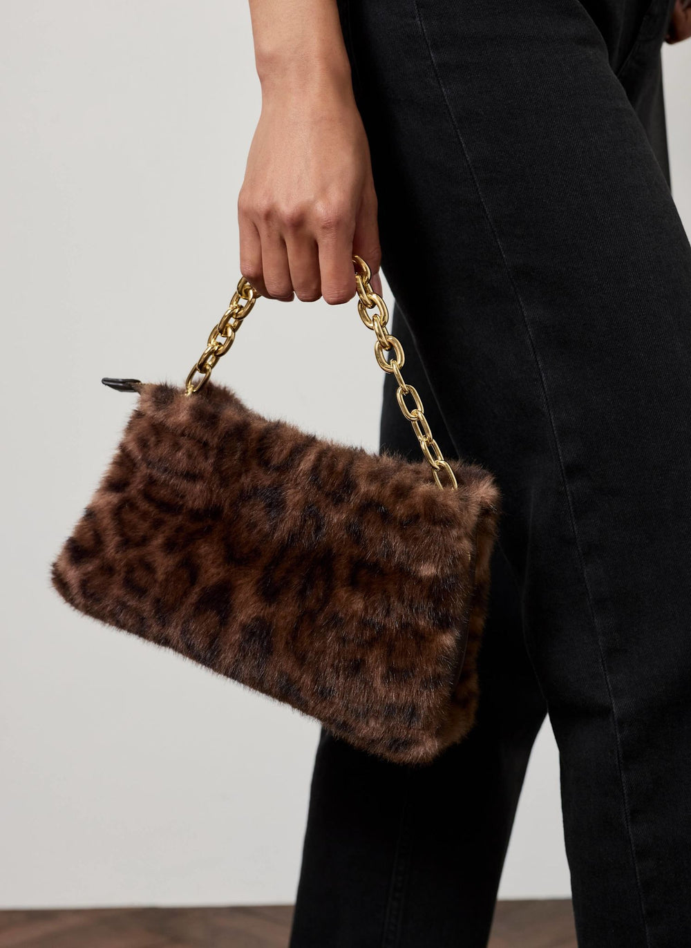 Lumi Brown Animal Print Faux Fur Crossbody Bag