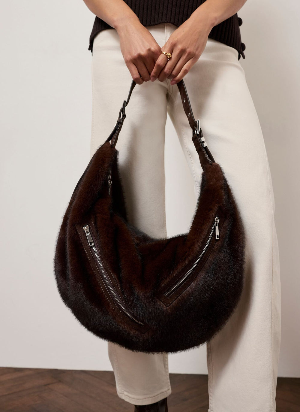 Luna Brown Faux Fur Hobo Bag
