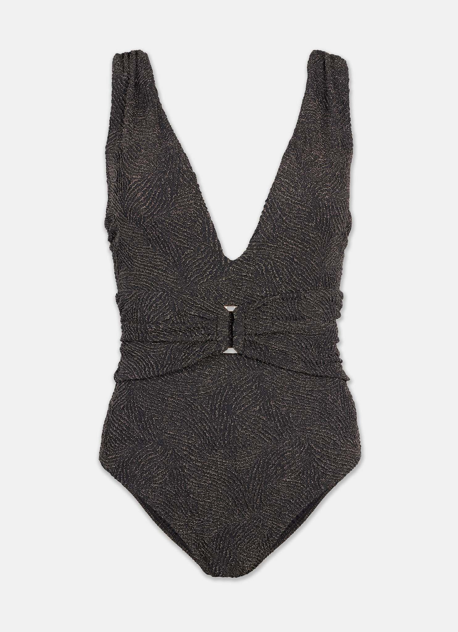 Black Lurex Jacquard Plunge Swimsuit – Mint Velvet