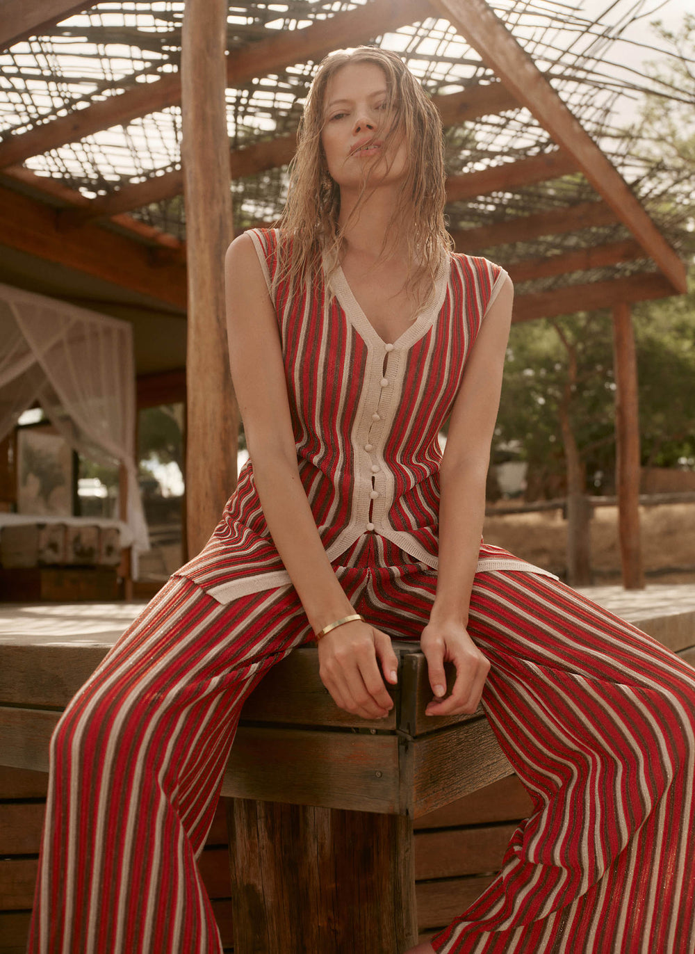 Red Striped Knit Top