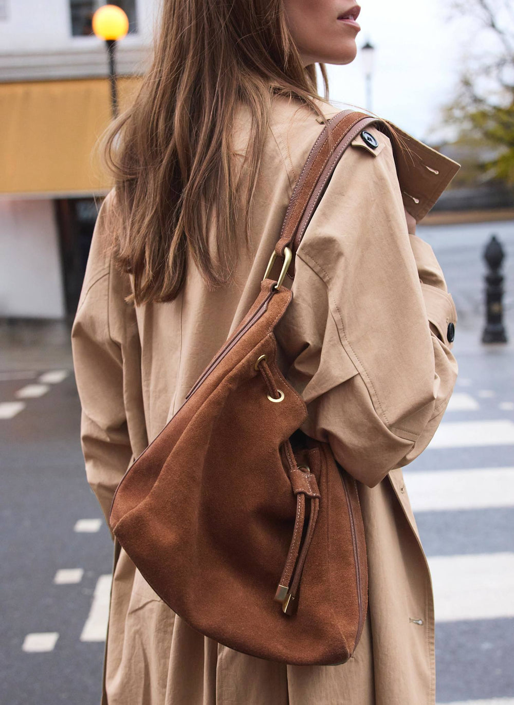 Mabel Tan Suede Bucket Bag