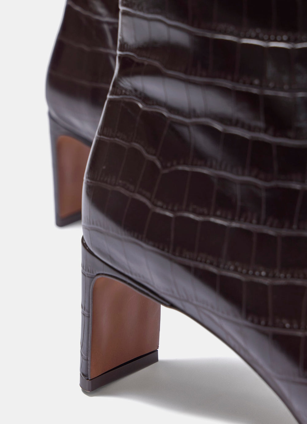 Macy Brown Leather Croc Effect Ankle Boots