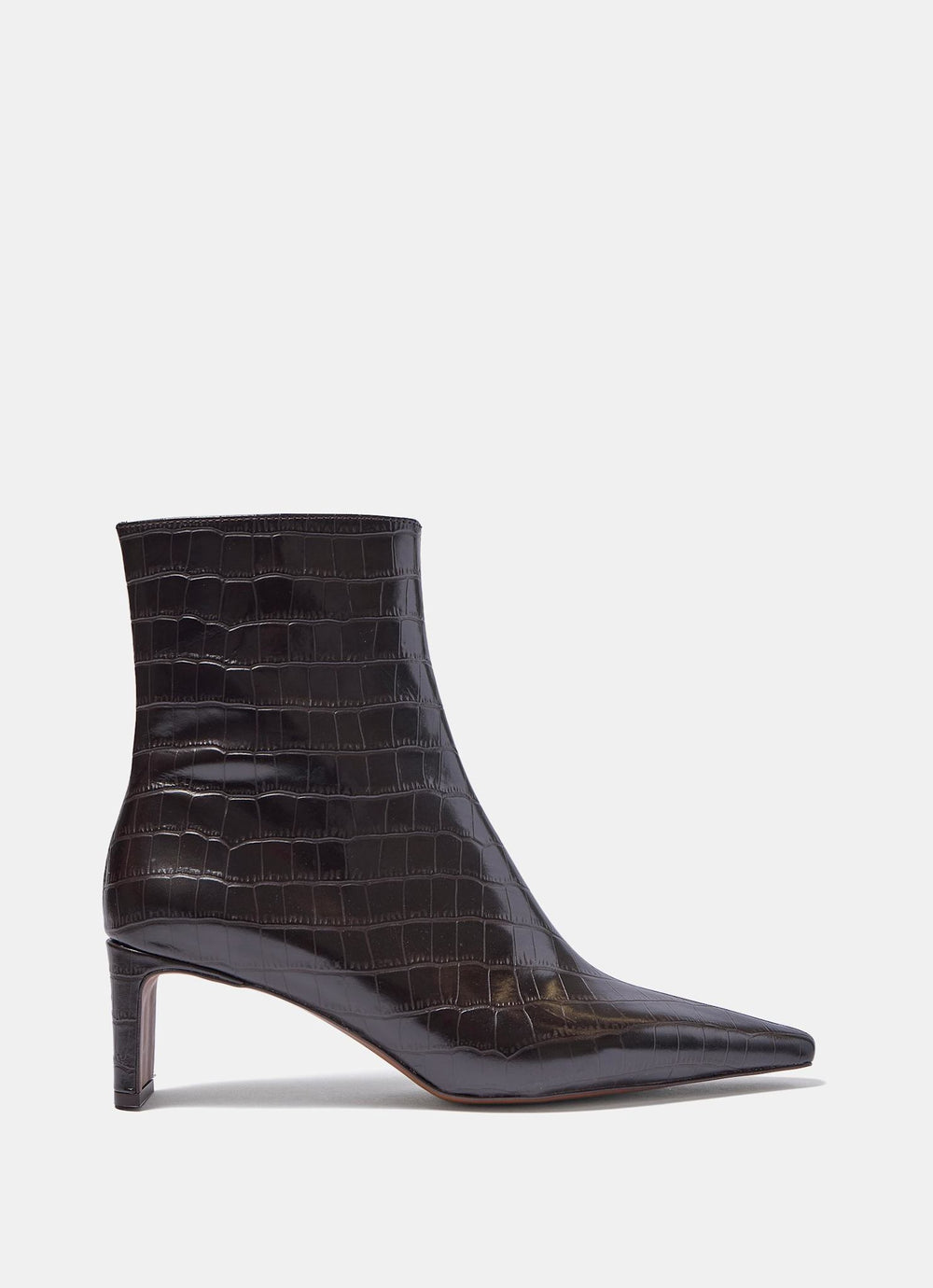 Macy Brown Leather Croc Effect Ankle Boots