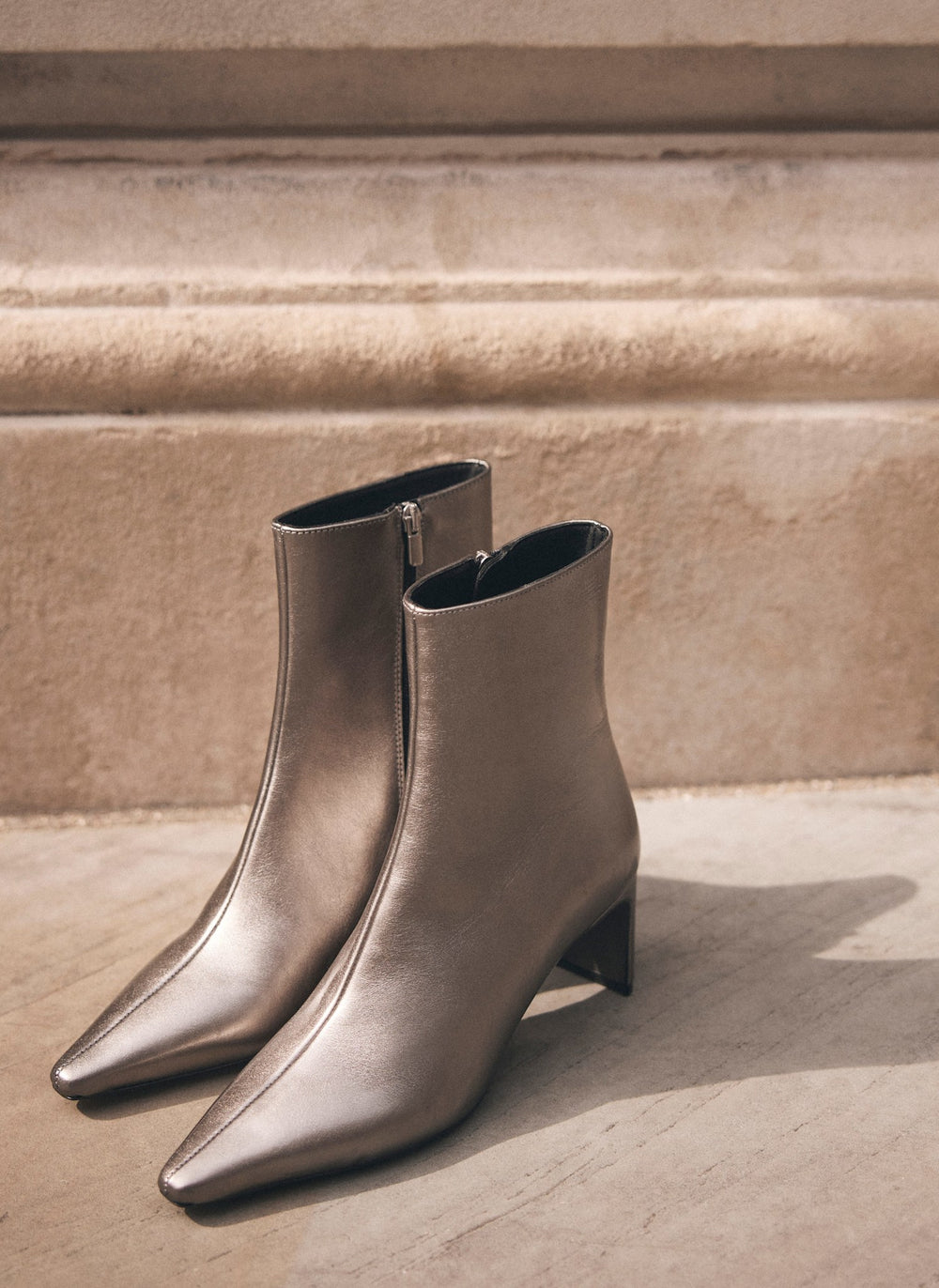 Macy Metallic Heeled Leather Ankle Boots
