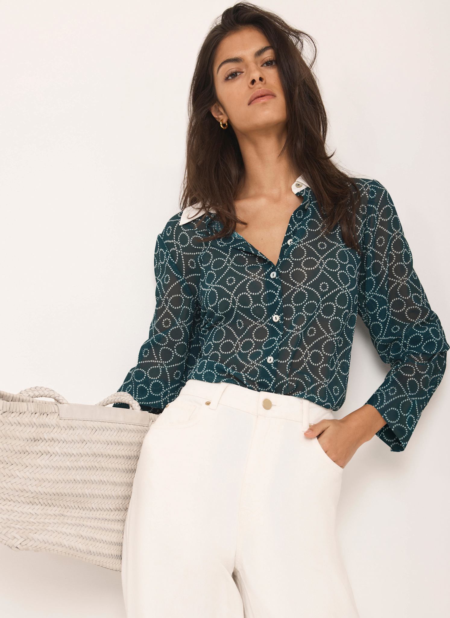 Teal Printed Sheer Shirt – Mint Velvet