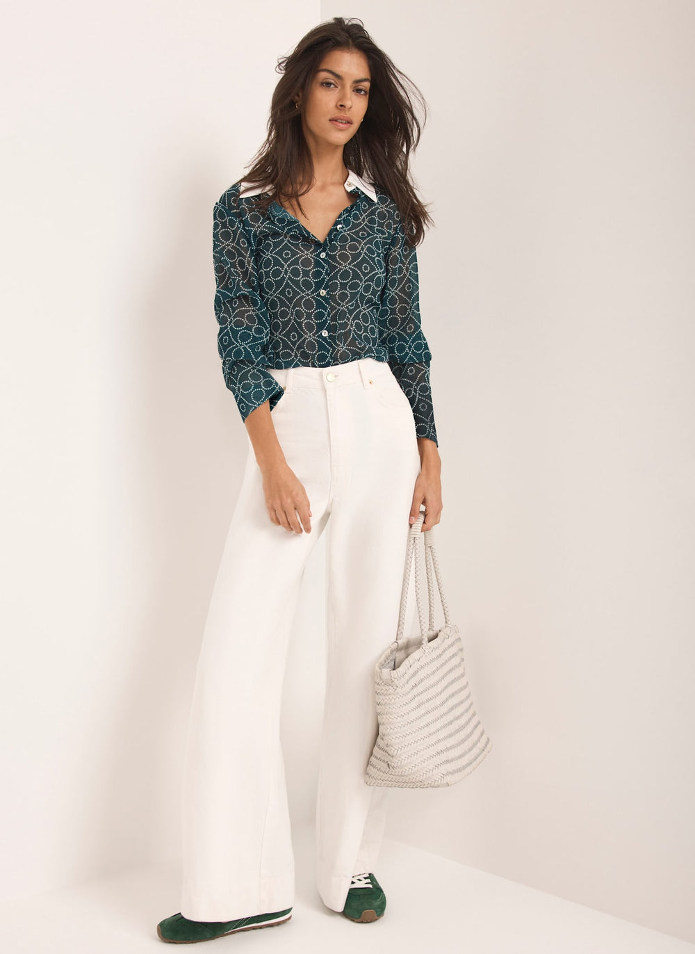 Teal Printed Sheer Shirt
