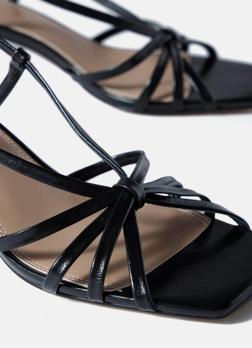 Marcie Black Leather Strappy Heels