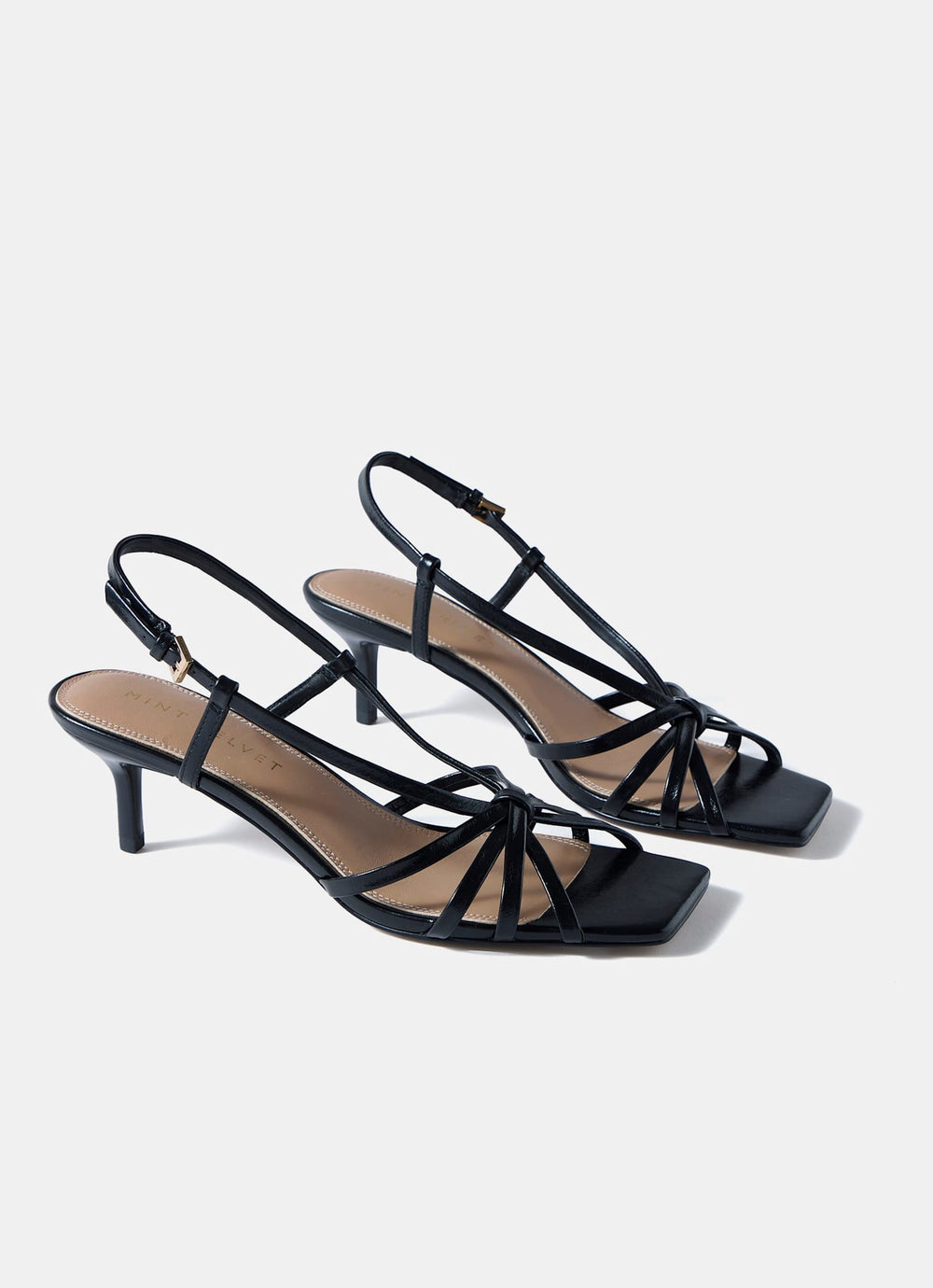 Marcie Black Leather Strappy Heels