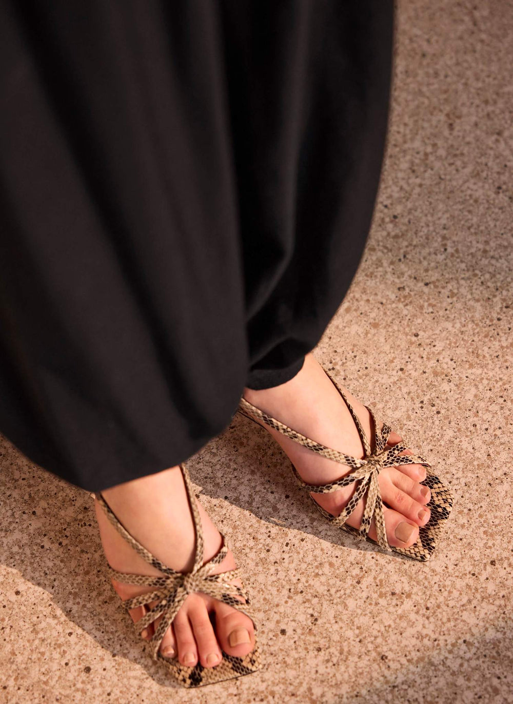 Marcie Snake Print Strappy Kitten Heels