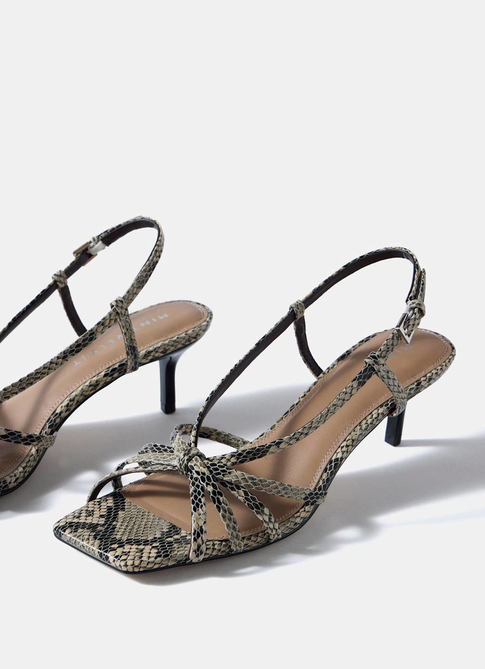 Marcie Snake Print Strappy Kitten Heels