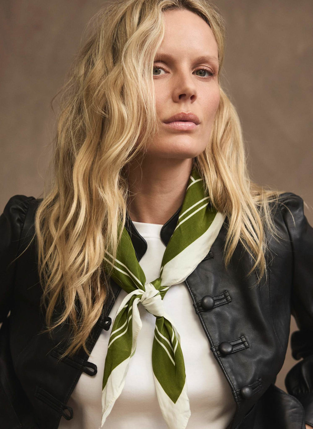 Olive Green Print Neck Scarf