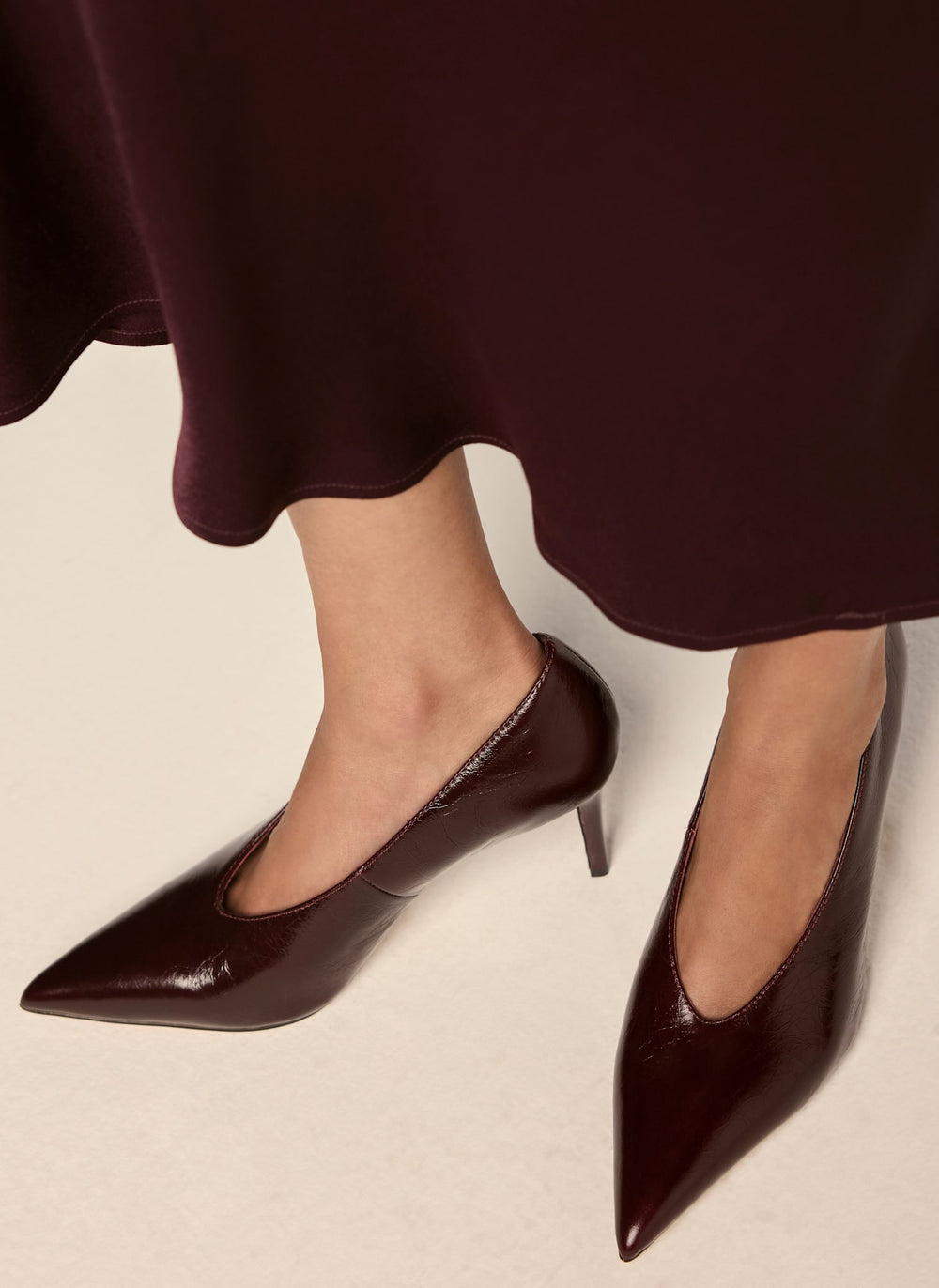 Maria Burgundy Leather Court Heels