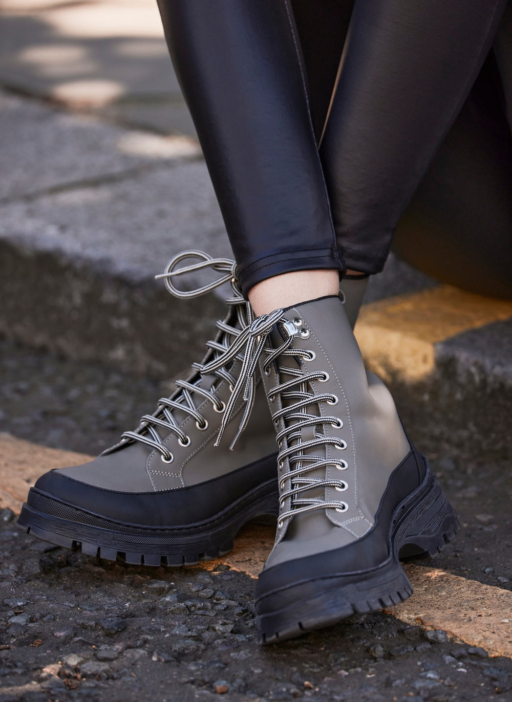 Khaki Leather Hiking Boots