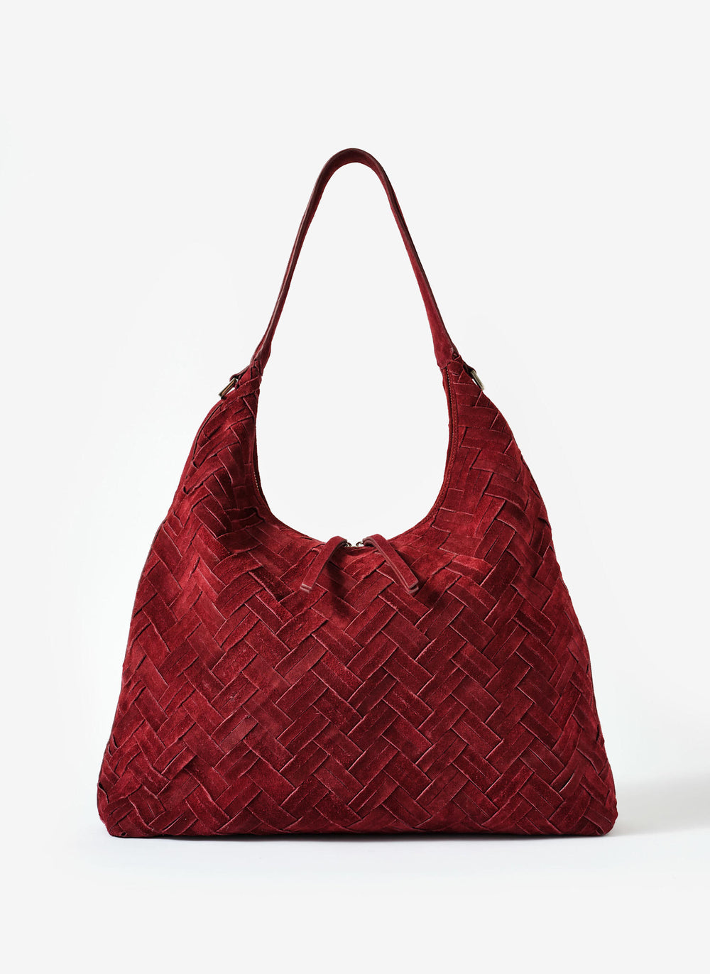May Burgundy Woven Suede Shoulder Bag
