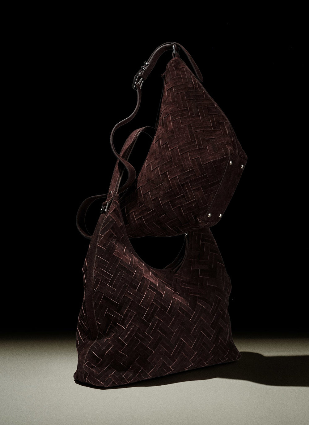 May Brown Woven Suede Shoulder Bag