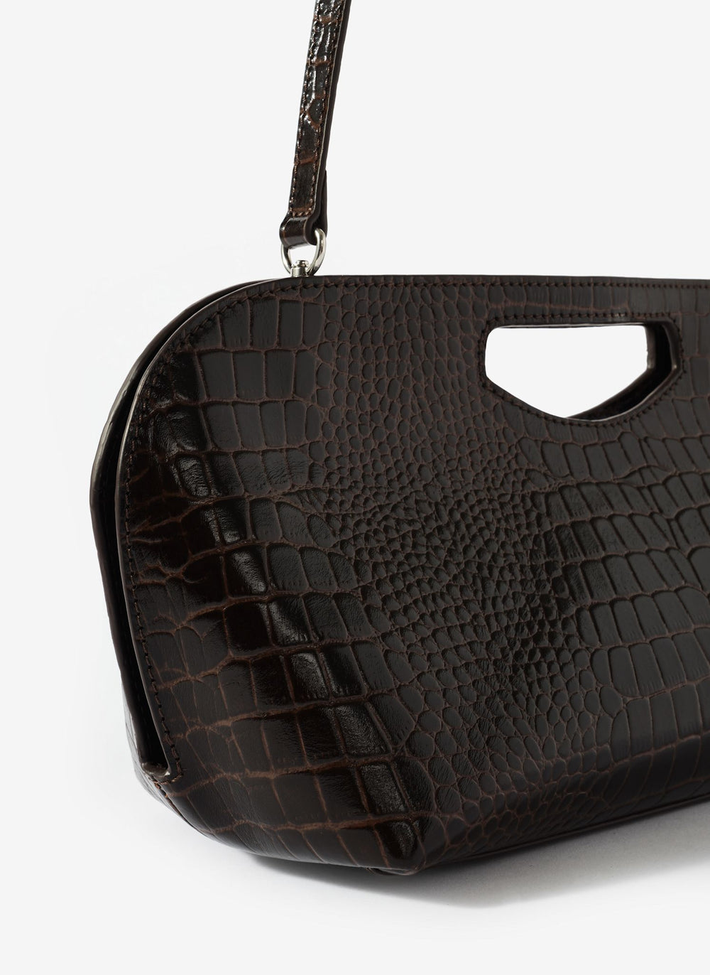 Maya Brown Leather Croc Effect Clutch Bag