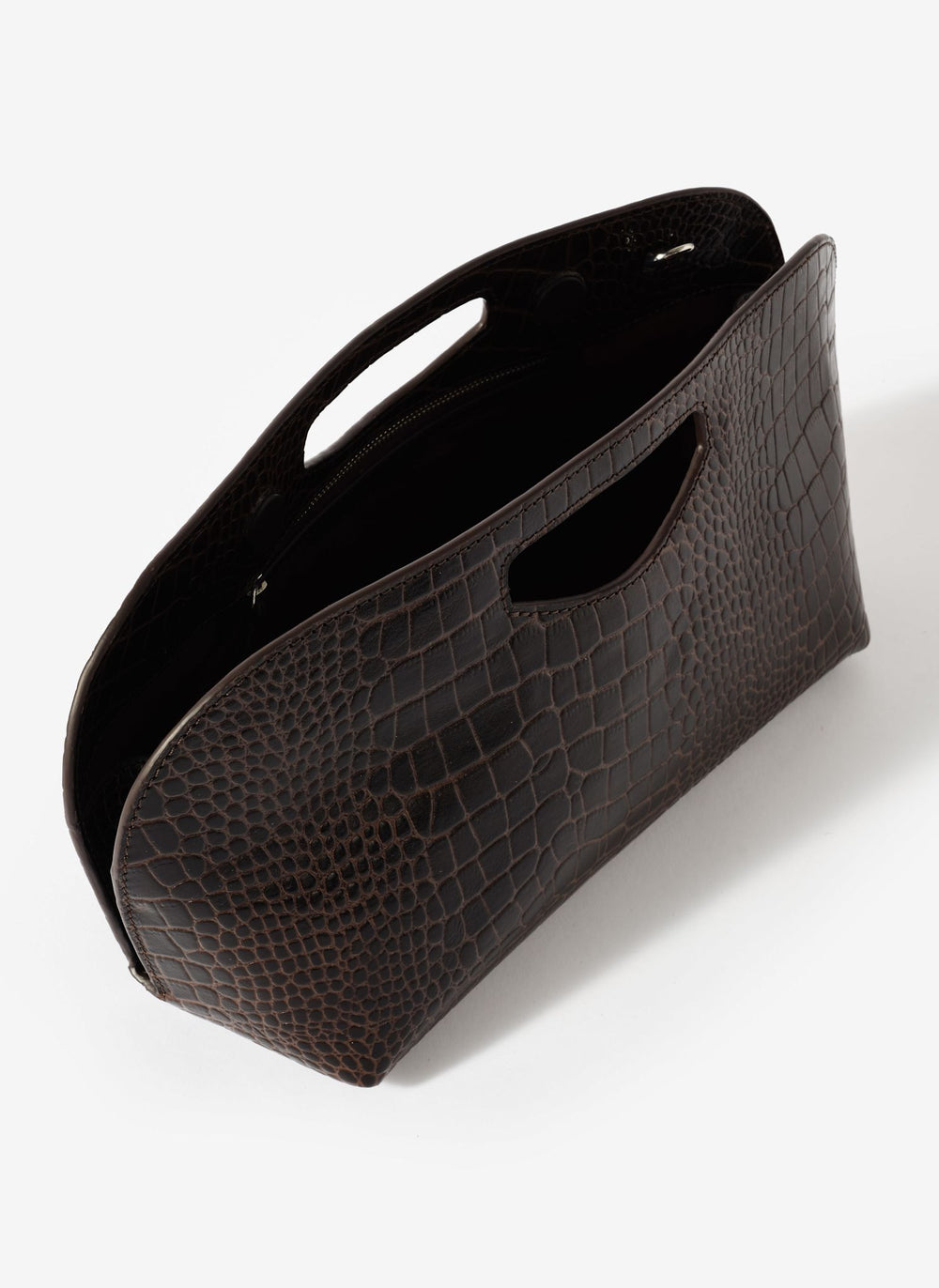 Maya Brown Leather Croc Effect Clutch Bag
