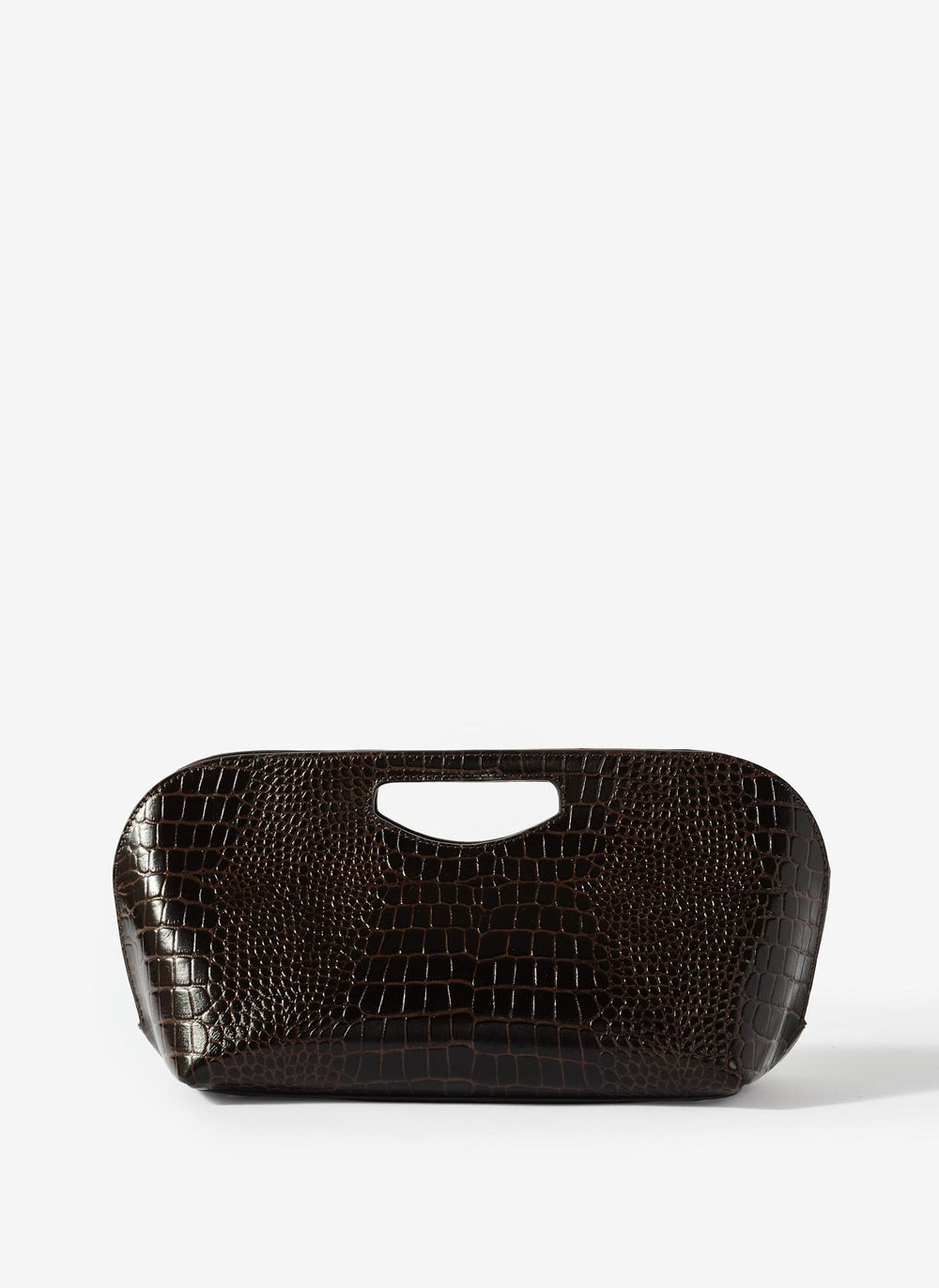 Maya Brown Leather Croc Effect Clutch Bag