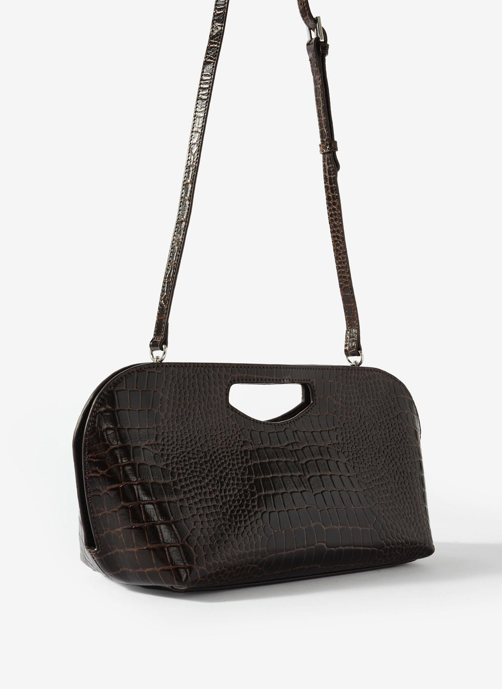 Maya Brown Leather Croc Effect Clutch Bag