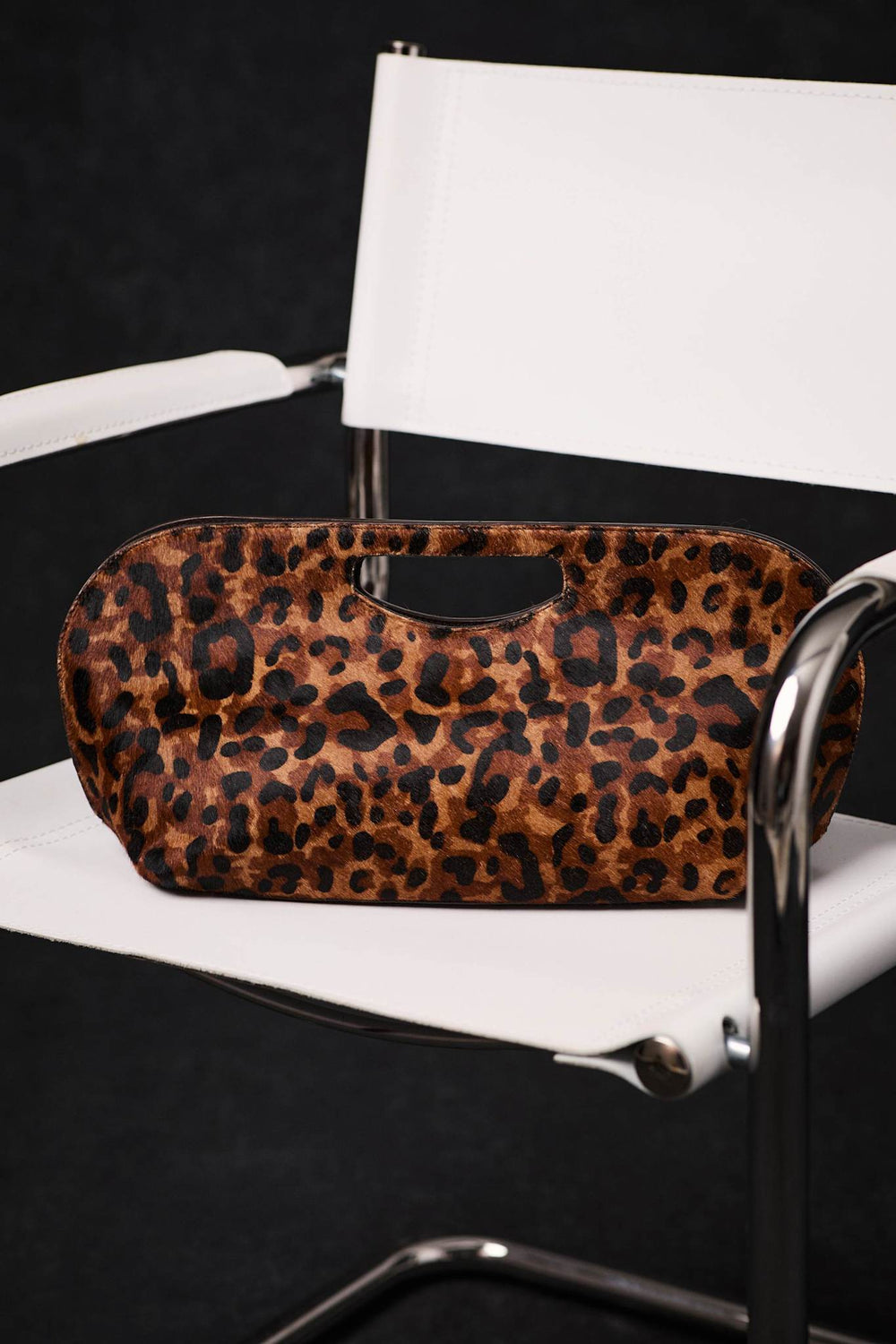 Maya Leopard Print Textured Leather Clutch Bag