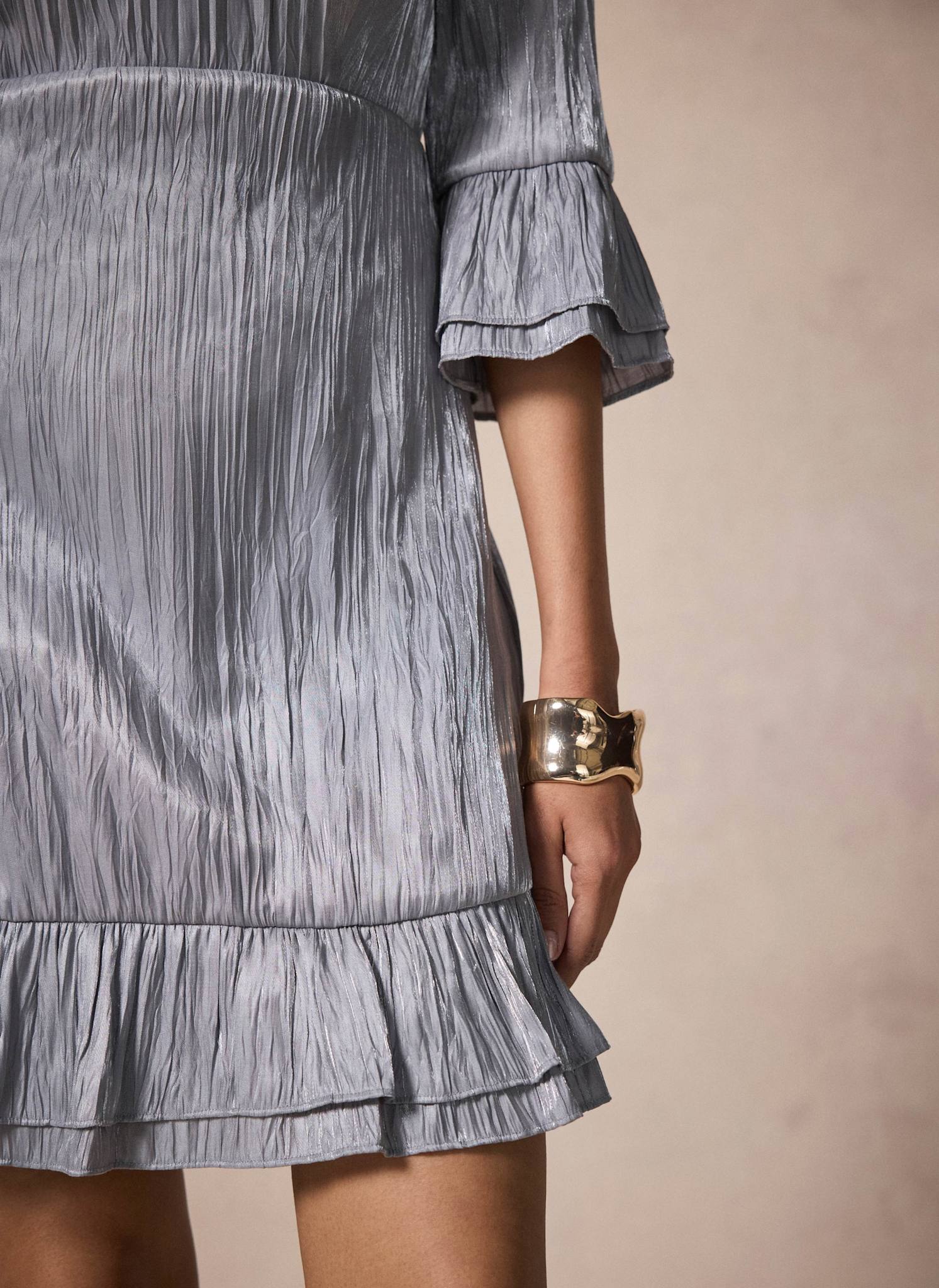 Silver Metallic Ruffle Mini Dress – Mint Velvet