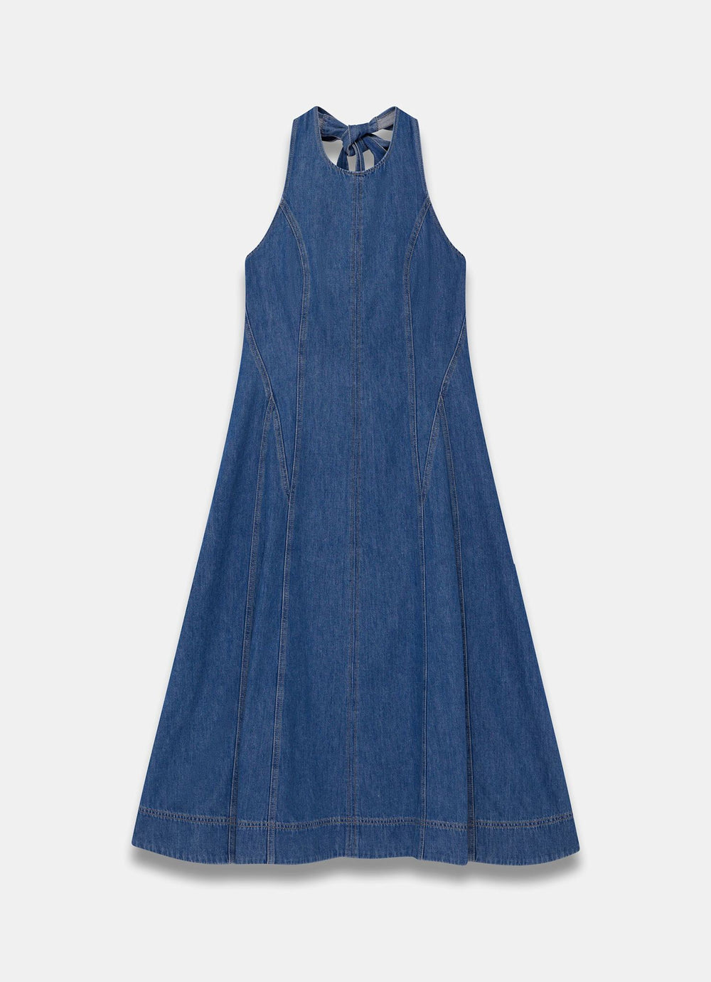Mint Velvet Mid Blue Denim Halter Midi Dress | Size 6 | Blue | Sleeveless Mint Velvet Mid Blue Denim Halter Midi Dress | Size 6 | Blue | Sleeveless
