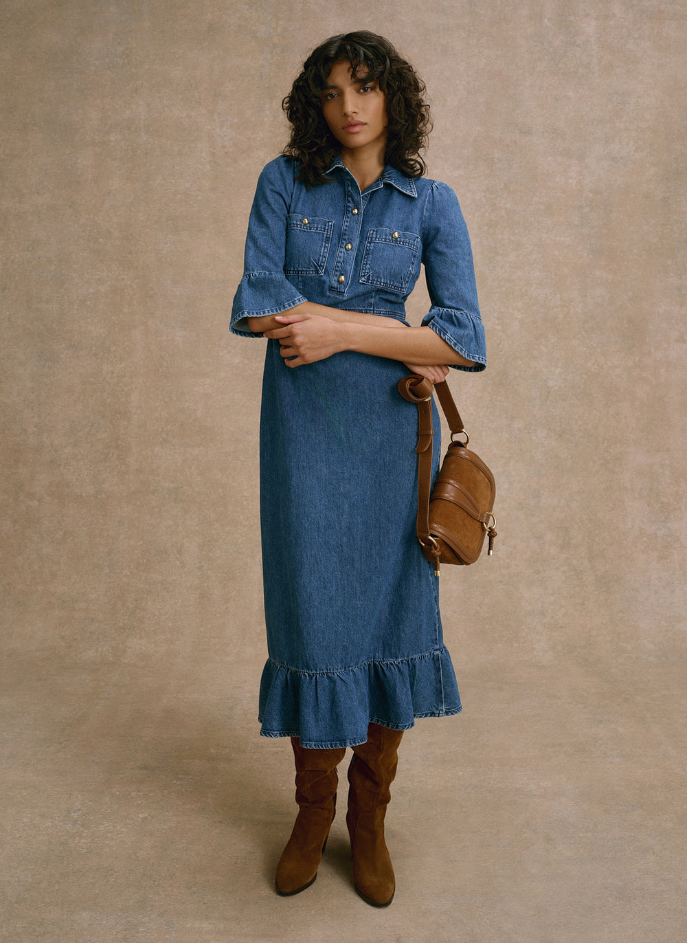Mint Velvet Women's Ruffle Hem Denim Midi Dress - Blue - Size 12 Mint Velvet Women's Ruffle Hem Denim Midi Dress - Blue - Size 12