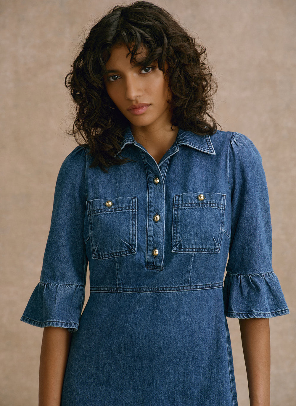 Mint Velvet Women's Ruffle Hem Denim Midi Dress - Blue
