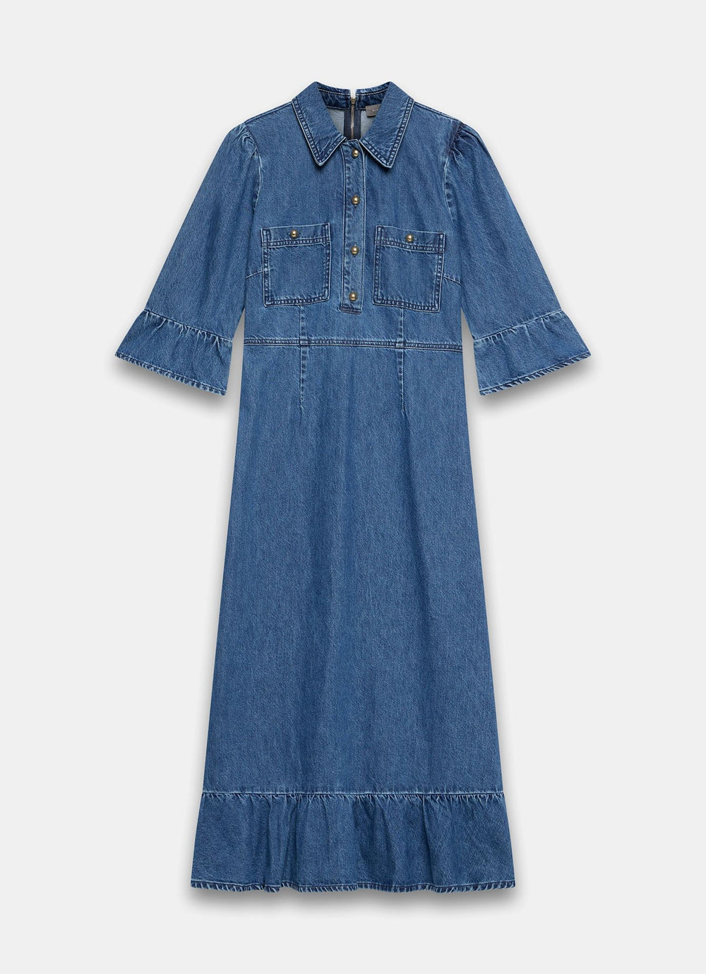 Mint Velvet Women's Ruffle Hem Denim Midi Dress - Blue - Size 12 Mint Velvet Women's Ruffle Hem Denim Midi Dress - Blue - Size 12