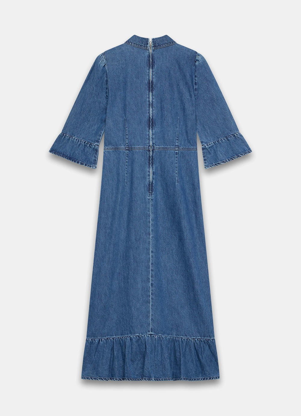 Mint Velvet Women's Ruffle Hem Denim Midi Dress - Blue - Size 12 Mint Velvet Women's Ruffle Hem Denim Midi Dress - Blue - Size 12