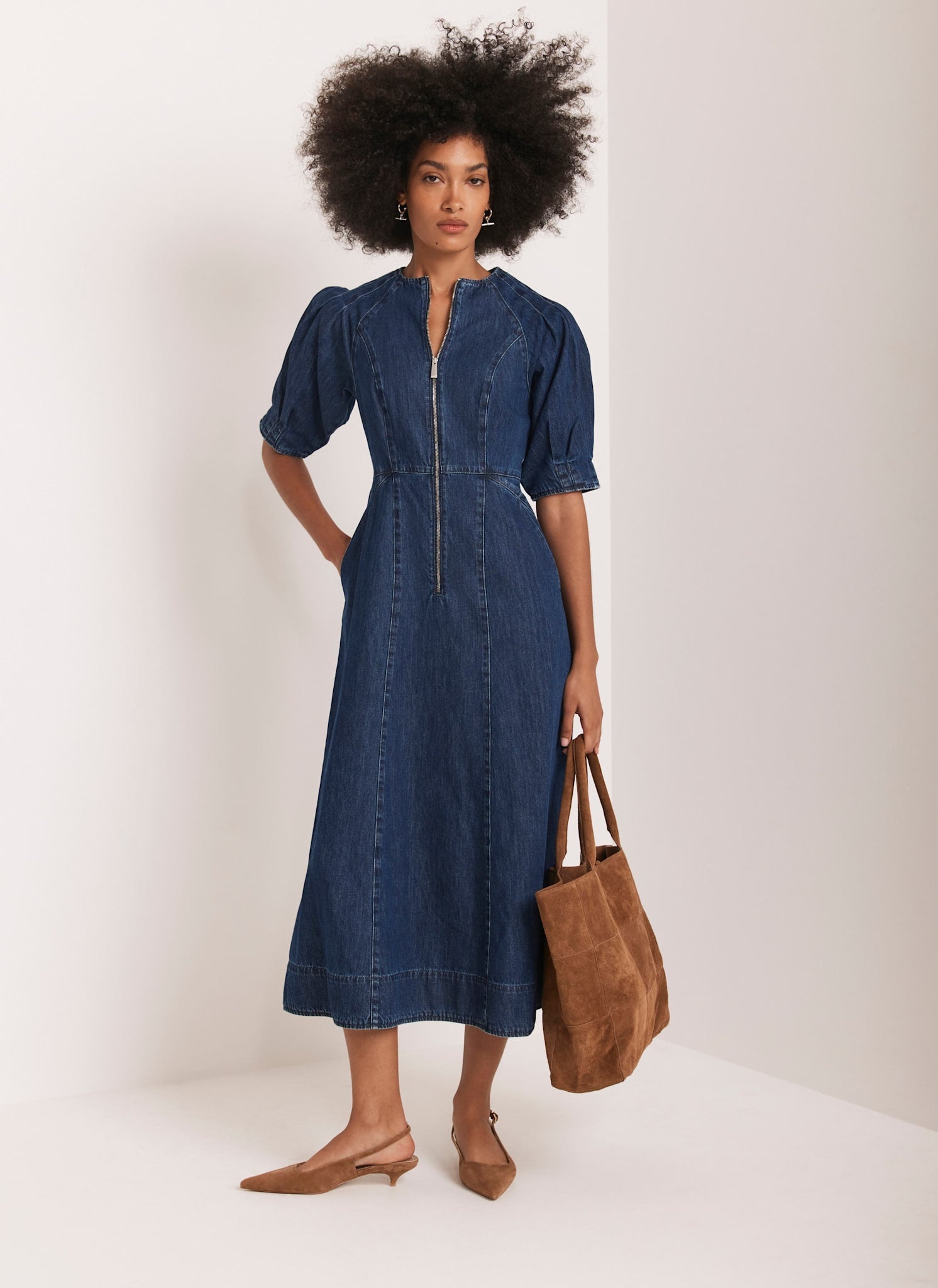 Indigo Denim Zip Midi Dress – Mint Velvet