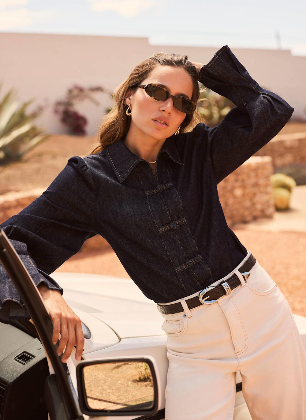 Indigo Denim Fluted Sleeve Shirt