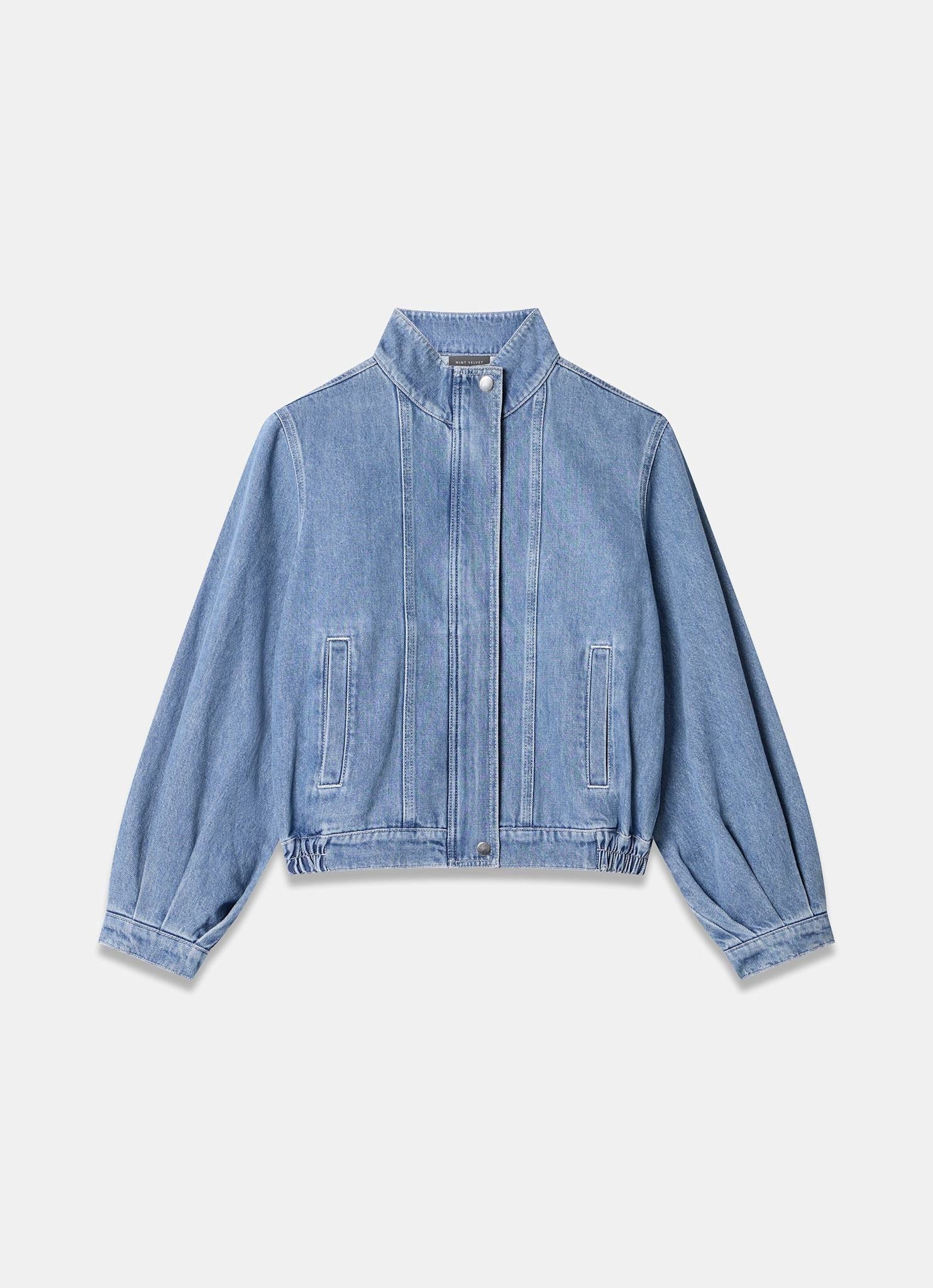 Mid Indigo Denim Bomber Jacket – Mint Velvet