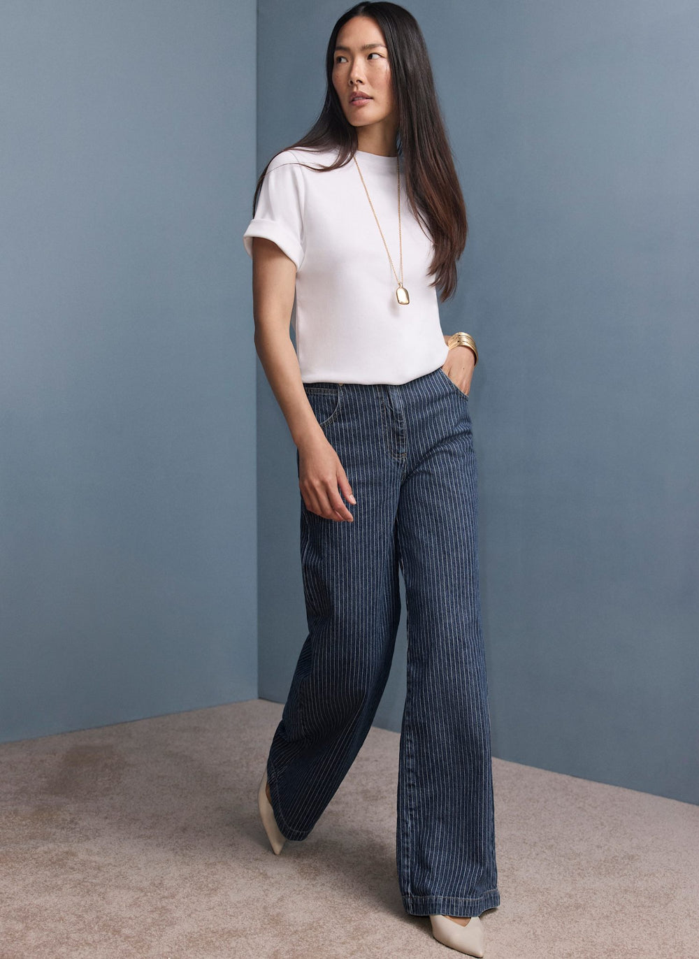 Dark Indigo Pinstripe Wide Jeans