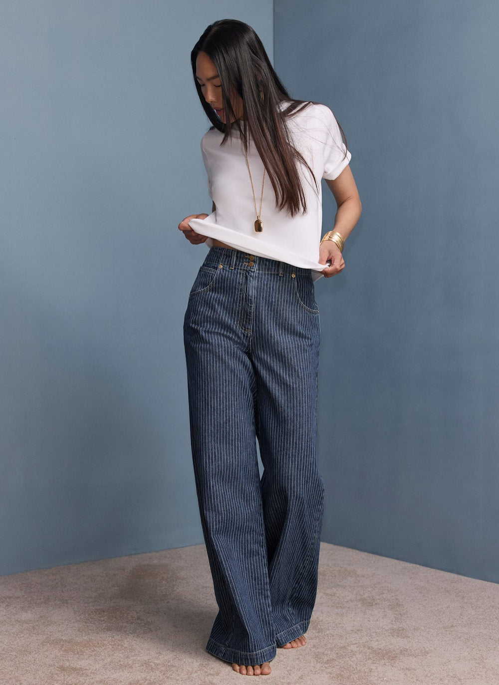 Dark Indigo Pinstripe Wide Jeans
