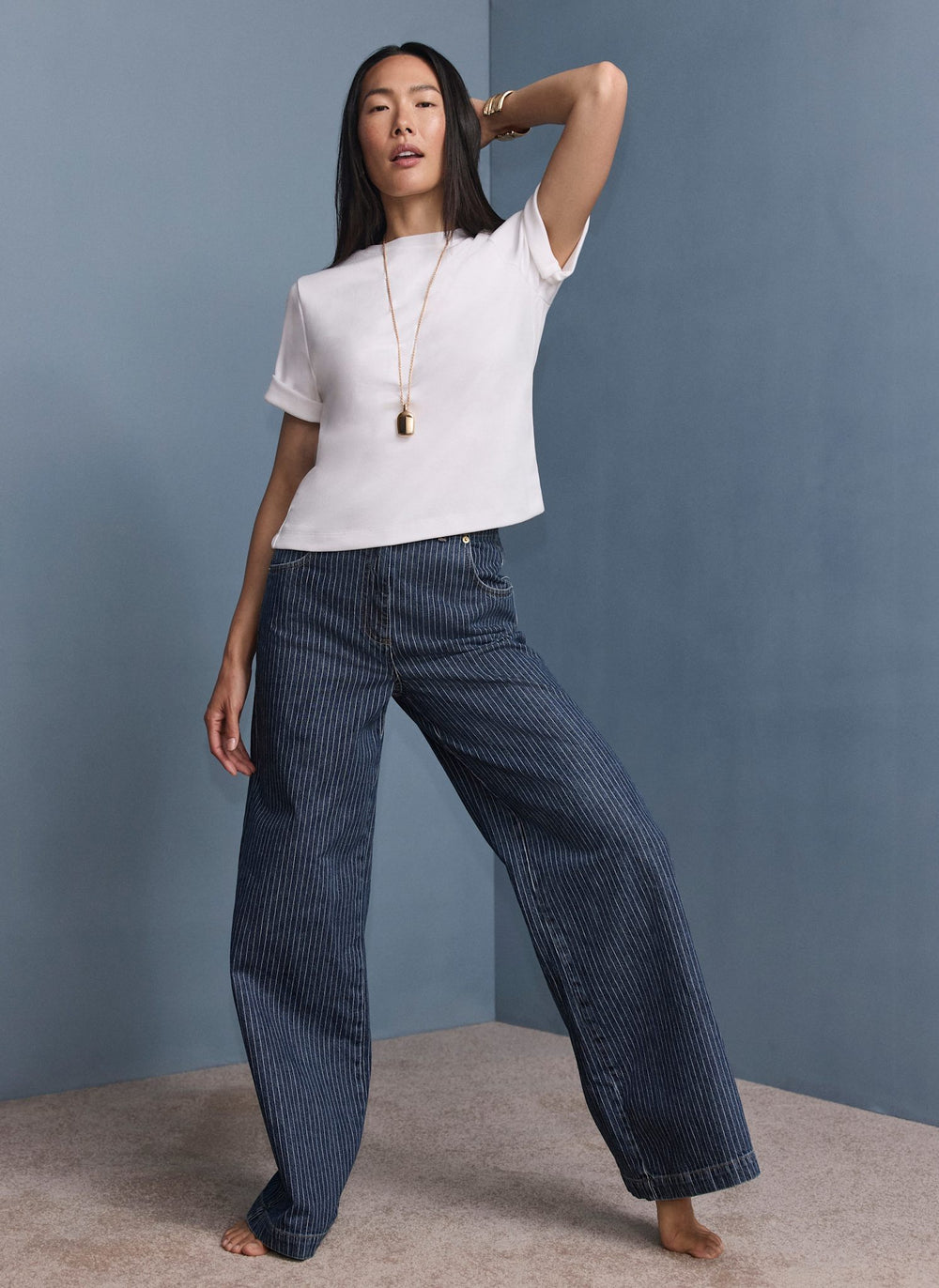 Dark Indigo Pinstripe Wide Jeans