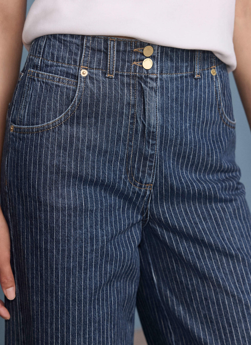 Dark Indigo Pinstripe Wide Jeans