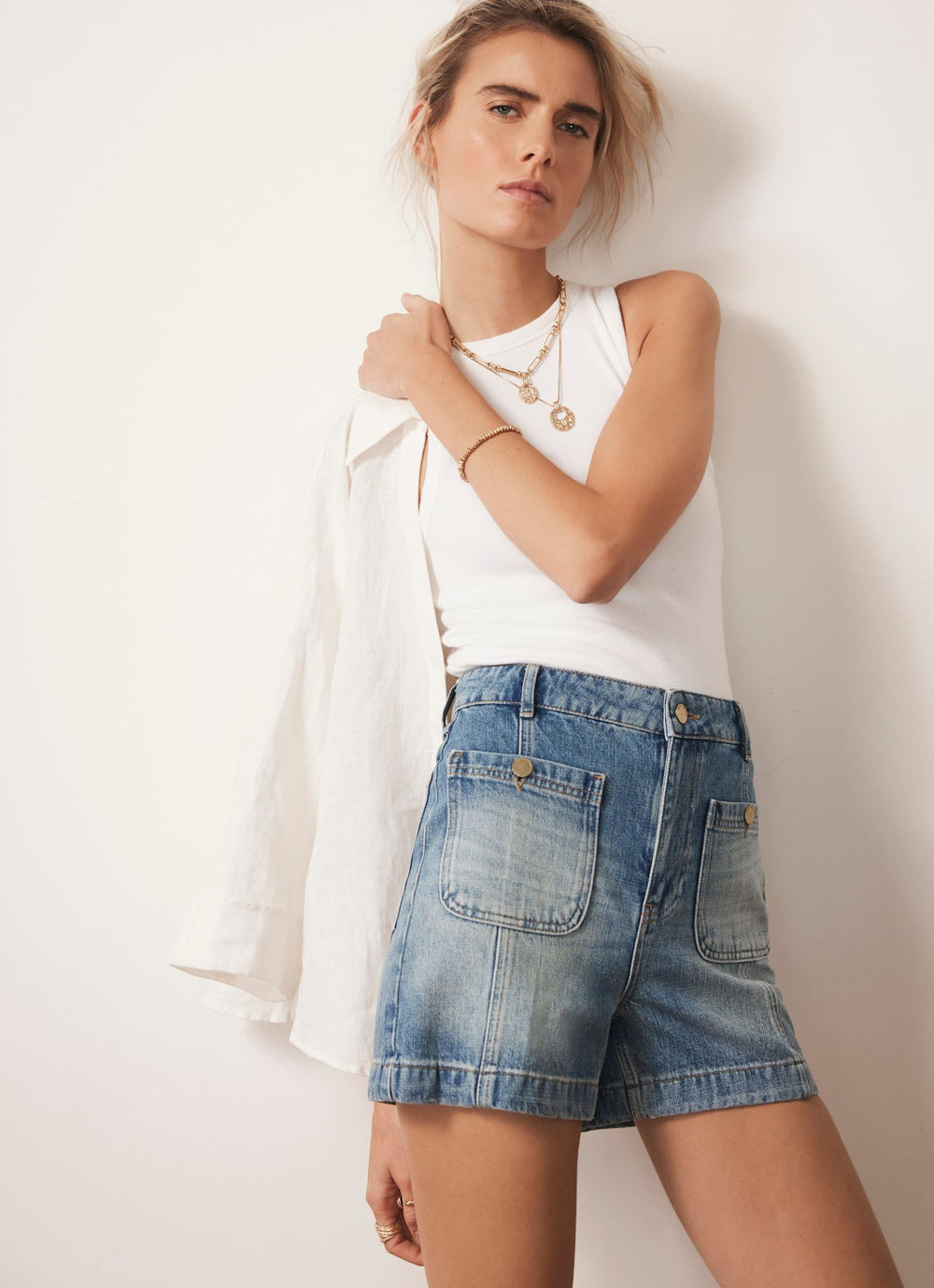 Mid Indigo Wash Denim Shorts