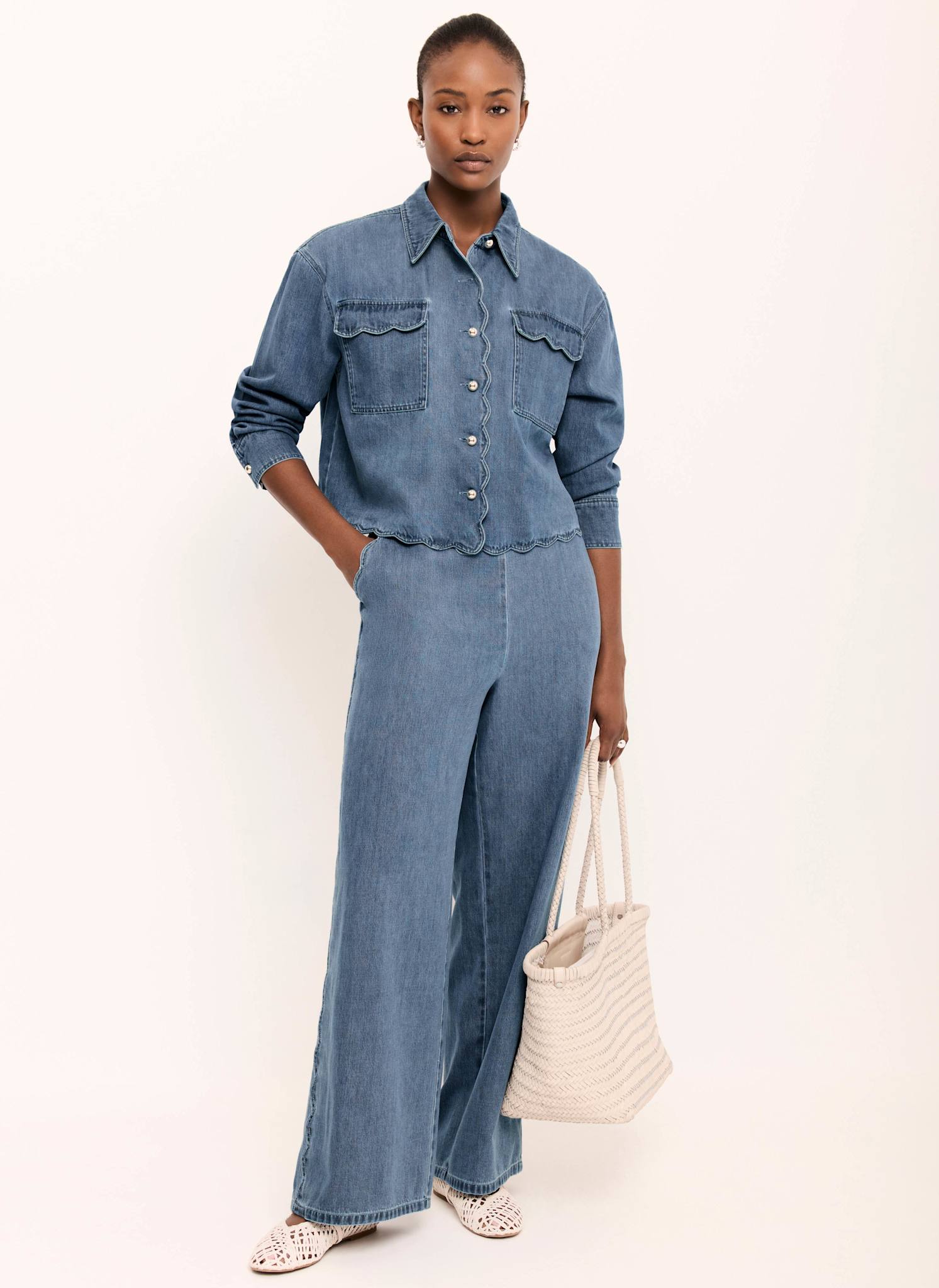 Indigo Scallop Trim Wide Jeans – Mint Velvet