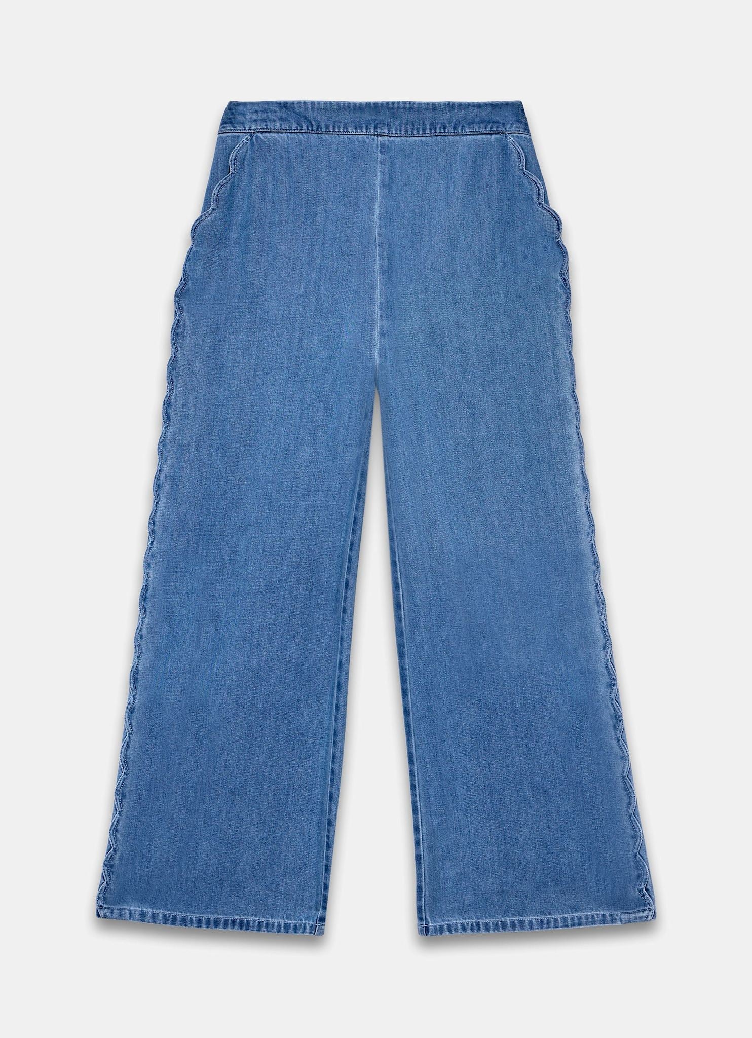Indigo Scallop Trim Wide Jeans – Mint Velvet