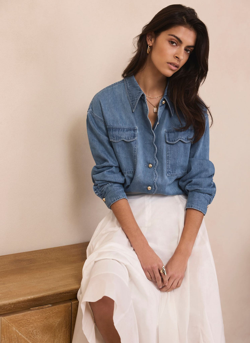 Mid Indigo Denim Scallop Shirt